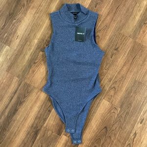 Forever 21 Ribbed Knit Blue Bodysuit size S
